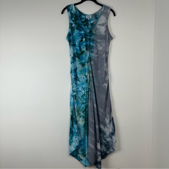 Dyetology Dress Size Small Gray Blue Tie Dye Asymmetrical Beachy Resortwear USA - Picture 1 of 8